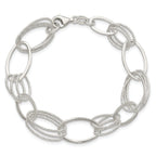 Sterling Silver Polished and Textured Oval Link Bracelet