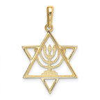 14K Gold Menorah Star of David Charm with White Rhodium Finish