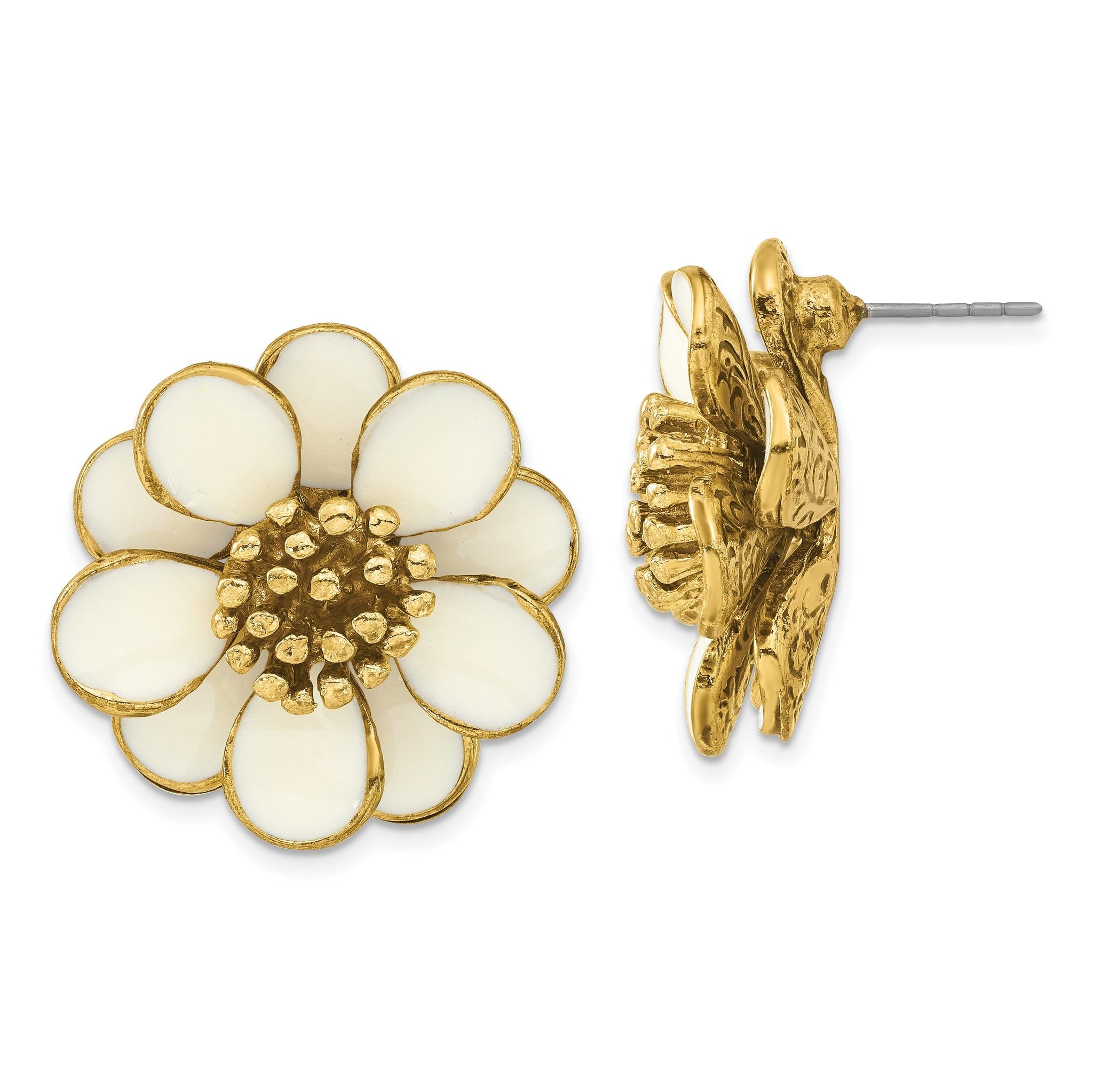 1928 Jewelry Gold-tone Cream Enamel Flower Post Earrings Main image