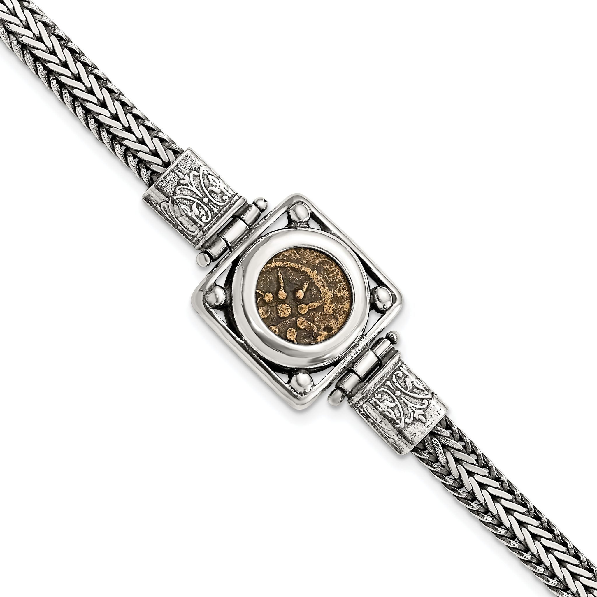 Ancient Coins Sterling Silver and Bronze Antiqued Widow's Mite Coin 7 inch Fancy Lobster Clasp Bracelet with a Certificate of Authenticity Main image
