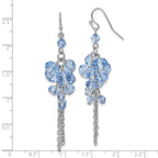Blue Glass Bead Cluster Drop Earrings in Silver Tone
