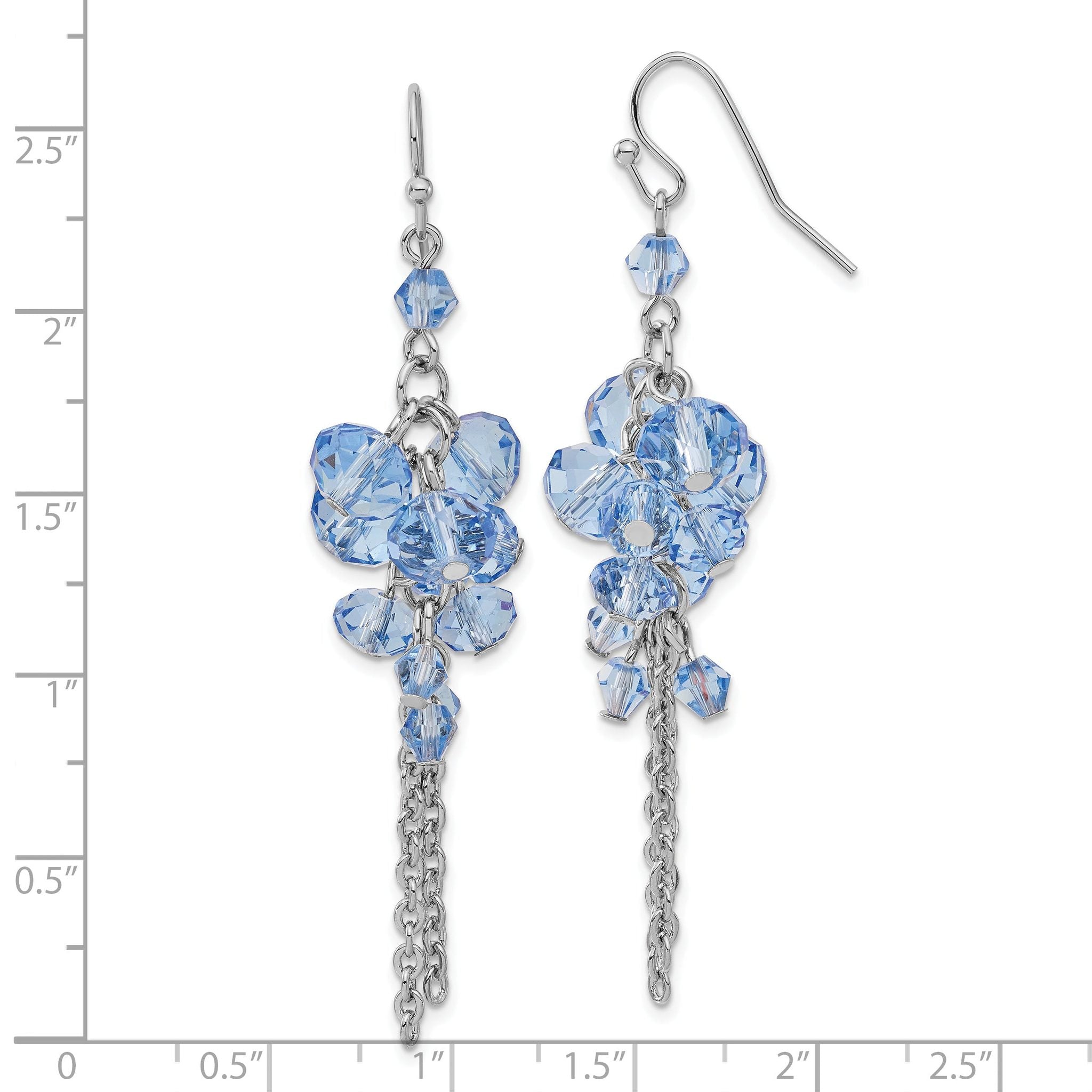 Blue Glass Bead Cluster Drop Earrings in Silver Tone
