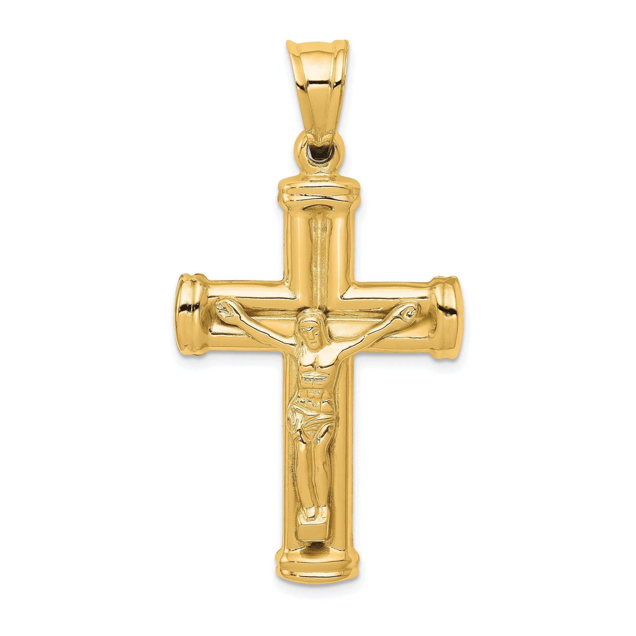 14K Gold Reversible Hollow Crucifix Pendant with Polished Finish Main image