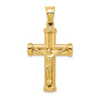 14K Gold Reversible Hollow Crucifix Pendant with Polished Finish