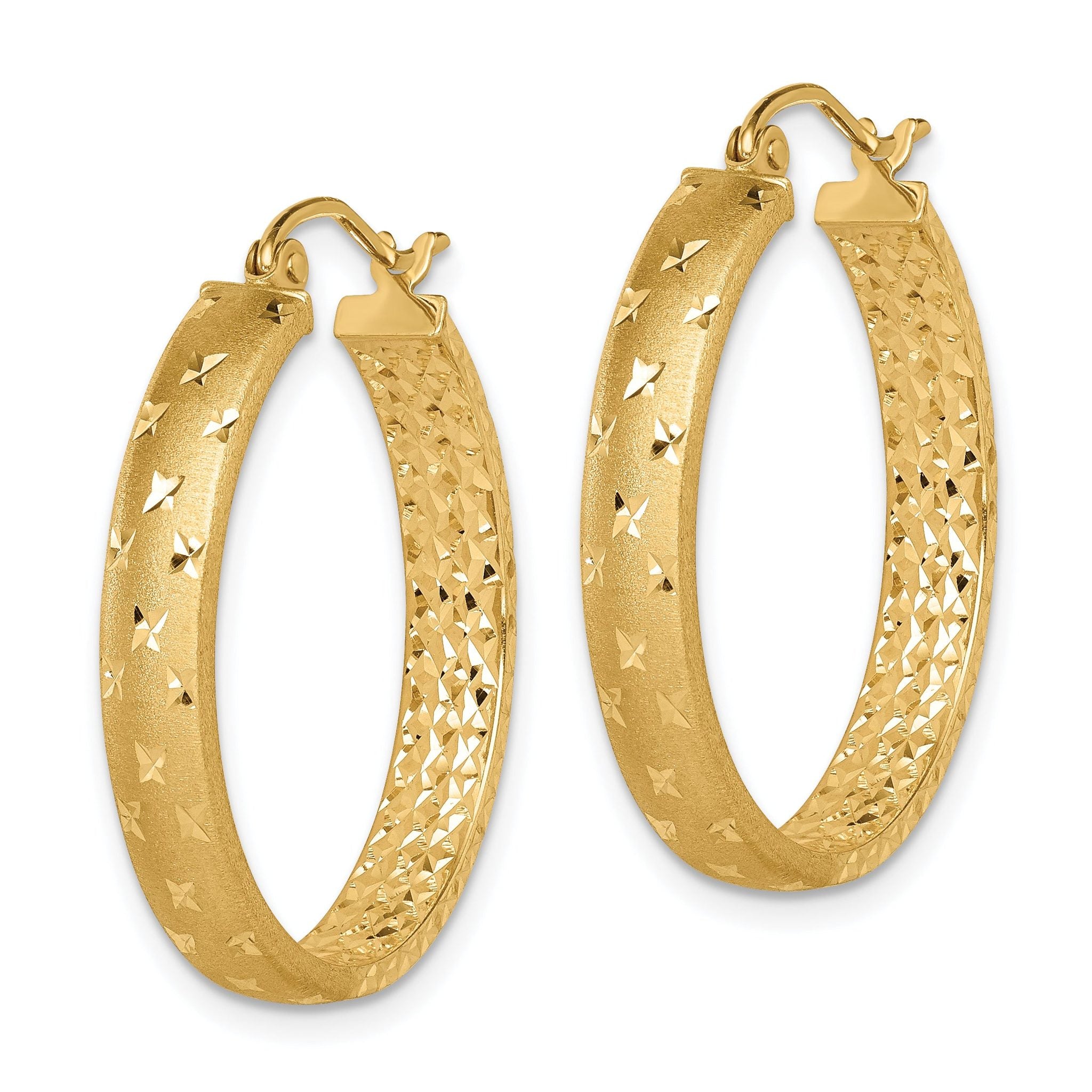 14k Satin and Polished Diamond-cut In/Out Hoop Earrings Secondary image