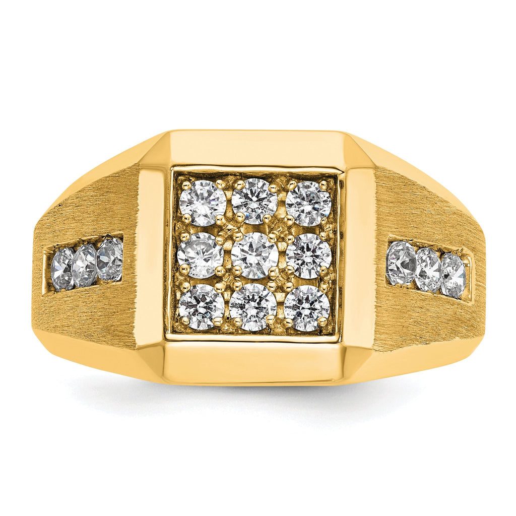 10k Men's Polished and Satin 1 Carat A Quality Diamond Square Cluster Ring