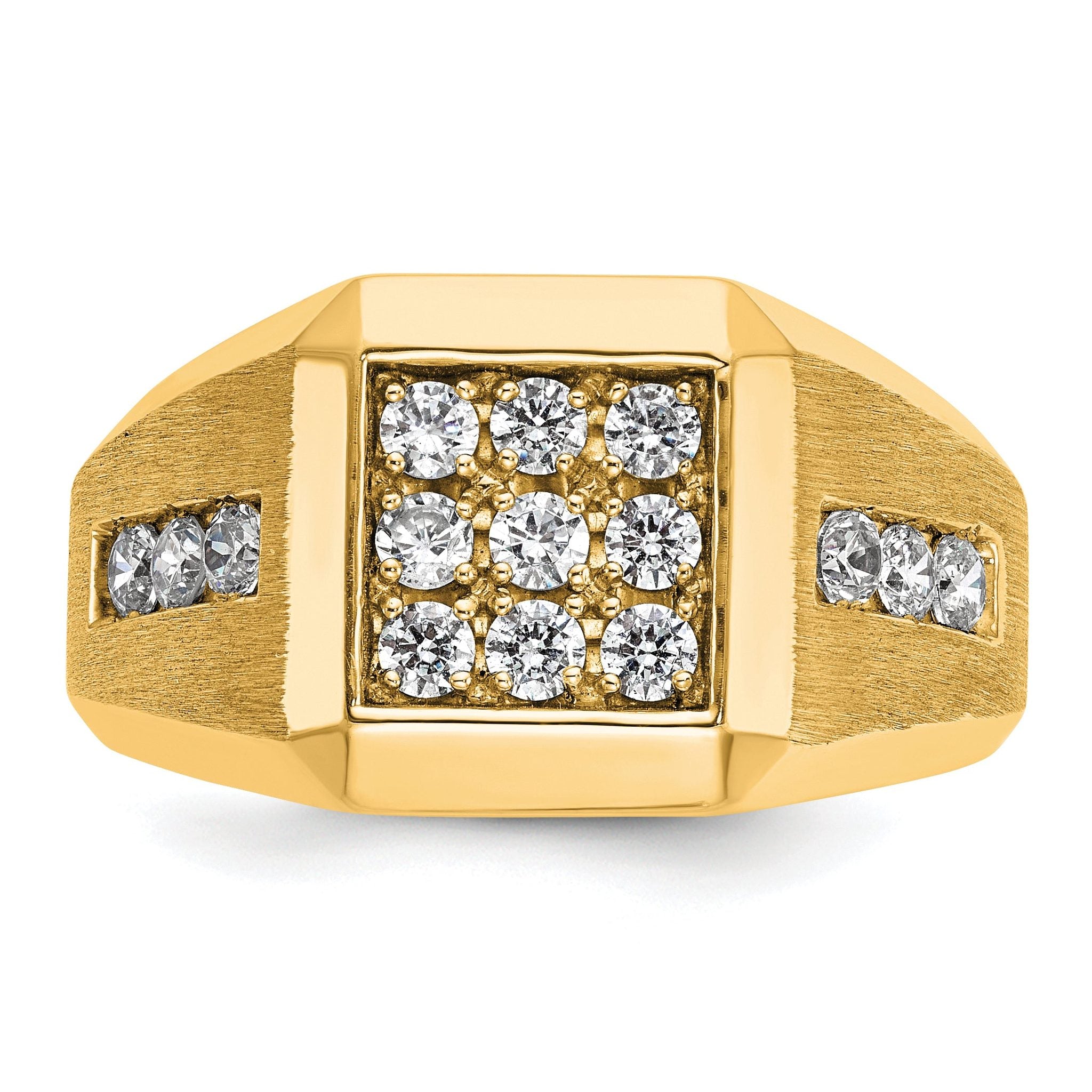 10k Men's Polished and Satin 1 Carat A Quality Diamond Square Cluster Ring