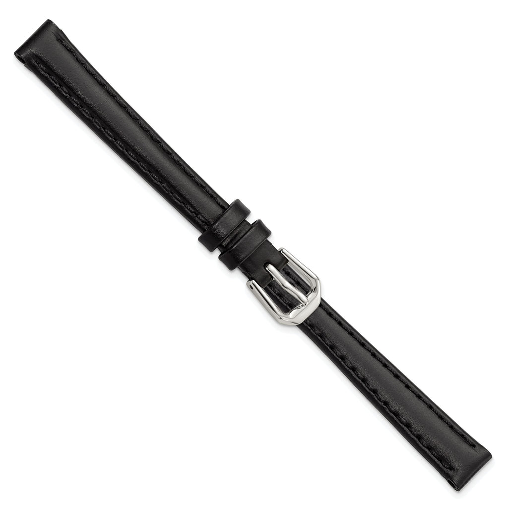 Black Leather Watch Band with Silver-Tone Buckle, 19mm