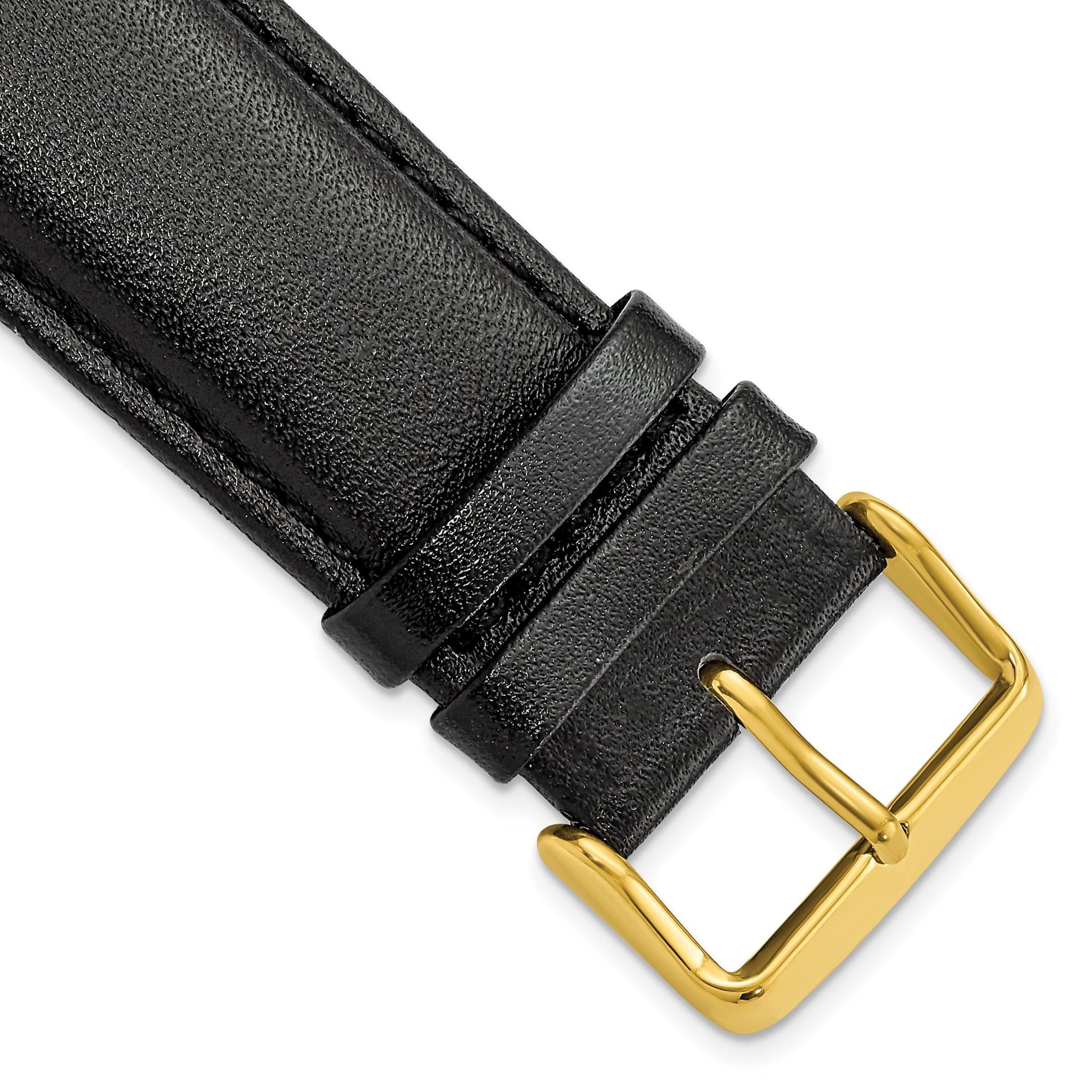 Smooth Black Leather Watch Band in 24mm with Gold-Tone Buckle