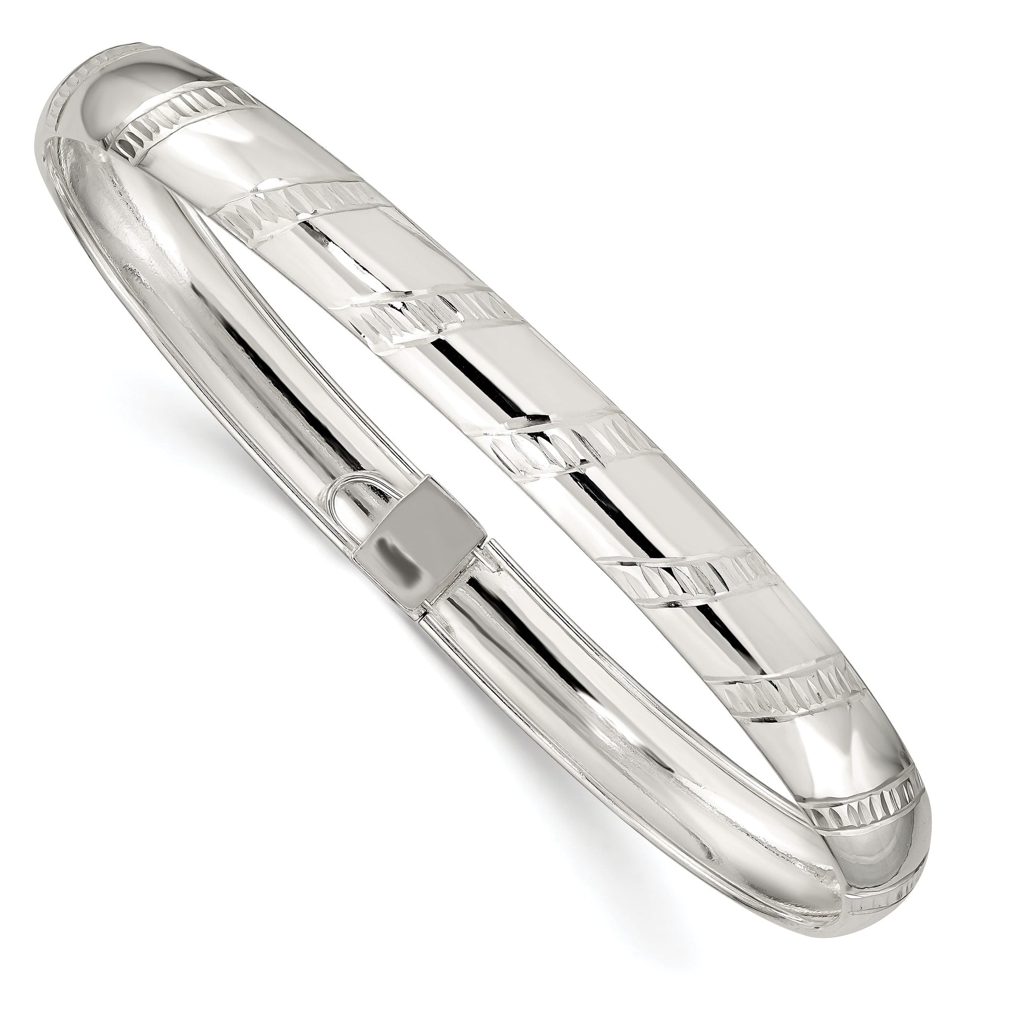 Sterling Silver 7mm Diamond-cut Flexible Bangle Main image