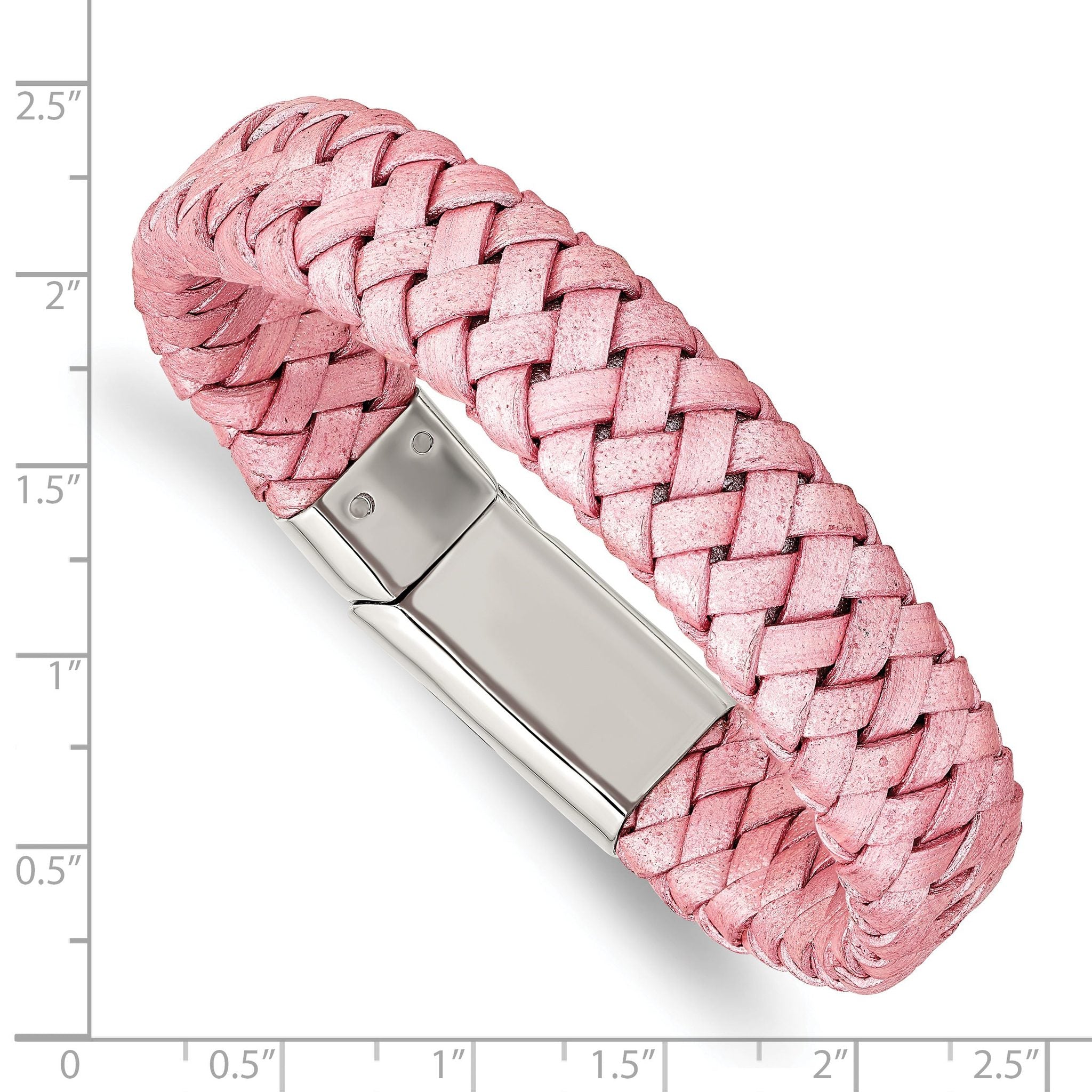 Stainless Steel Polished Metallic Pink Braided Leather Bracelet for Women Secondary image