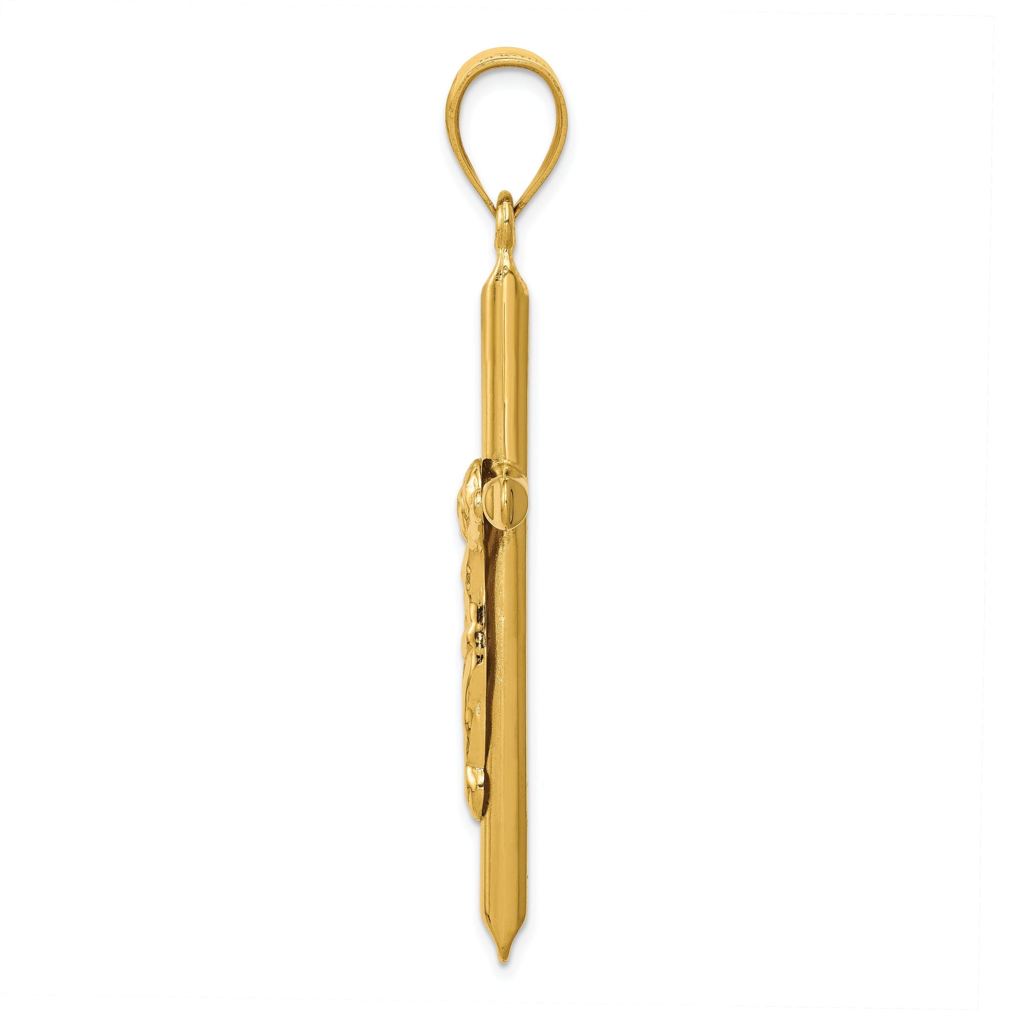 14K Gold Polished Hollow Crucifix Pendant Elegant Religious Charm Secondary image