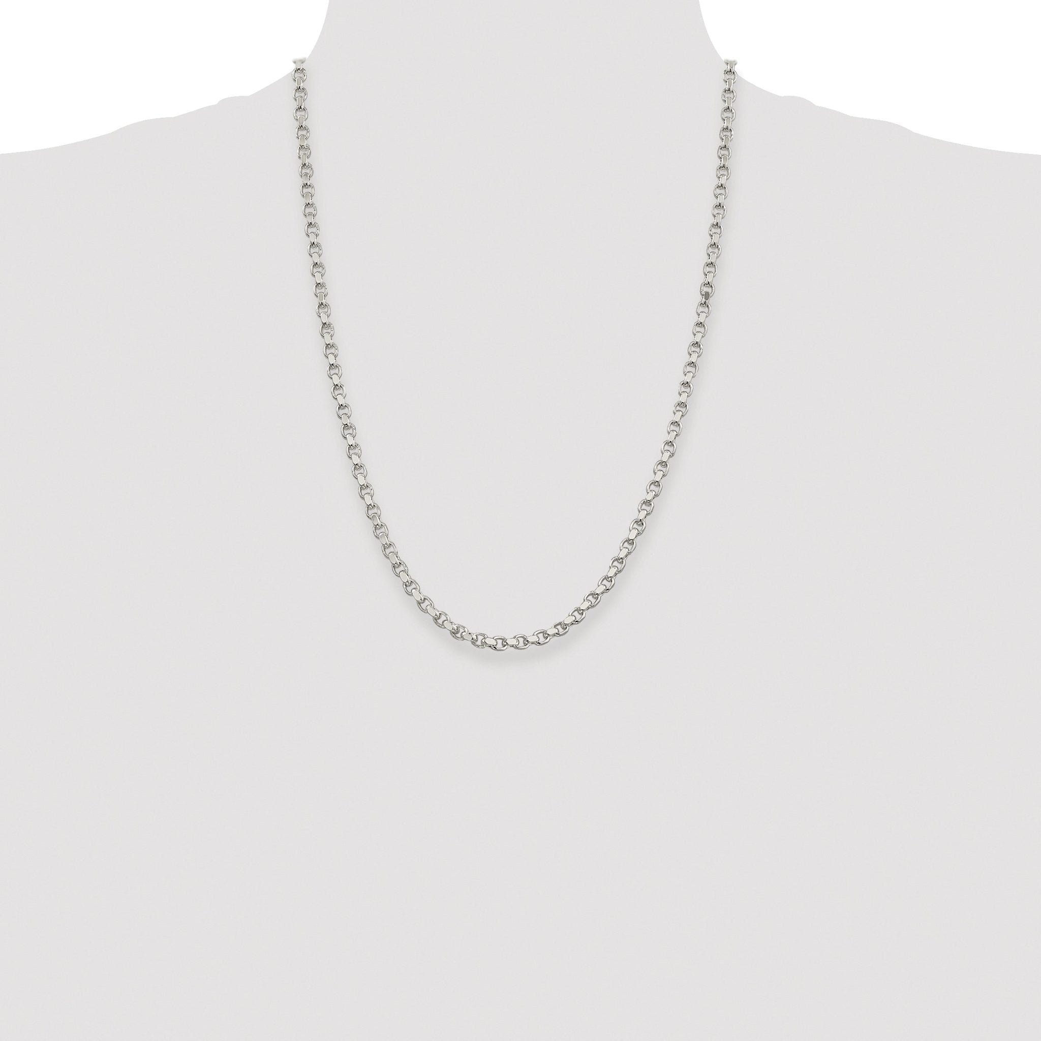 Sterling Silver Rhodium-plated 4mm Diamond-cut Rolo Chain