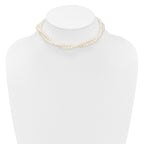 Sterling Silver Rhodium-plated 5-6mm Semi-Round White Freshwater Cultured Pearl 2-Strand 14 inch with 2 inch Extender Choker