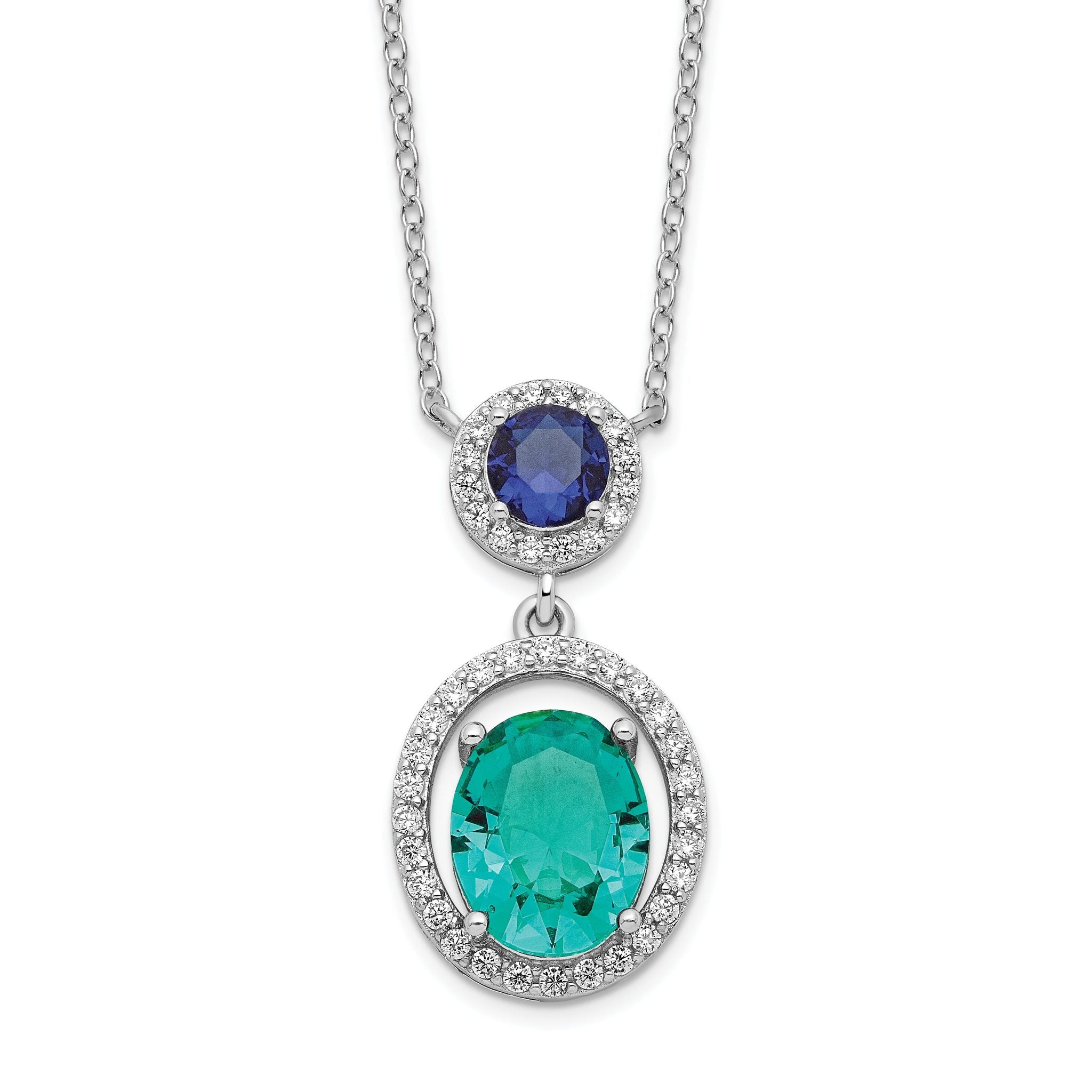 Sterling Silver Rhodium-plated CZ Glass Stone Dangle Pendant Necklace Main image