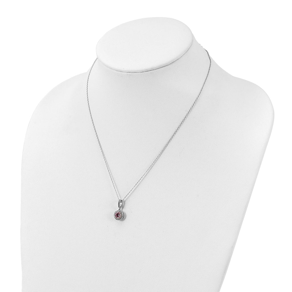 Sterling Silver Polished Rhodium-plated CZ 18in Necklace/Post Earrings Set