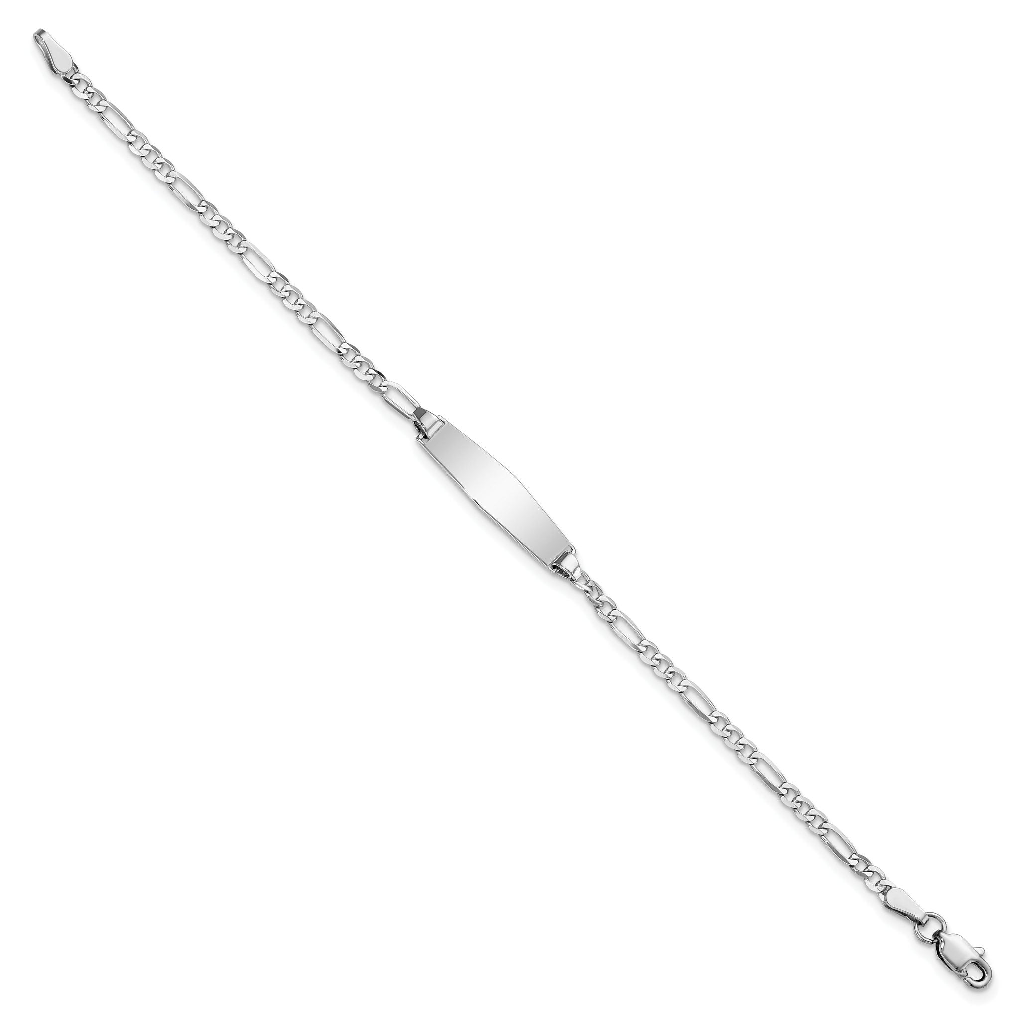 14k White Gold Polished Solid Chain/Solid Plate Figaro Link Soft Diamond Shape 19.5x5.5mm Plate 6 inch Baby/Child ID Bracelet Secondary image