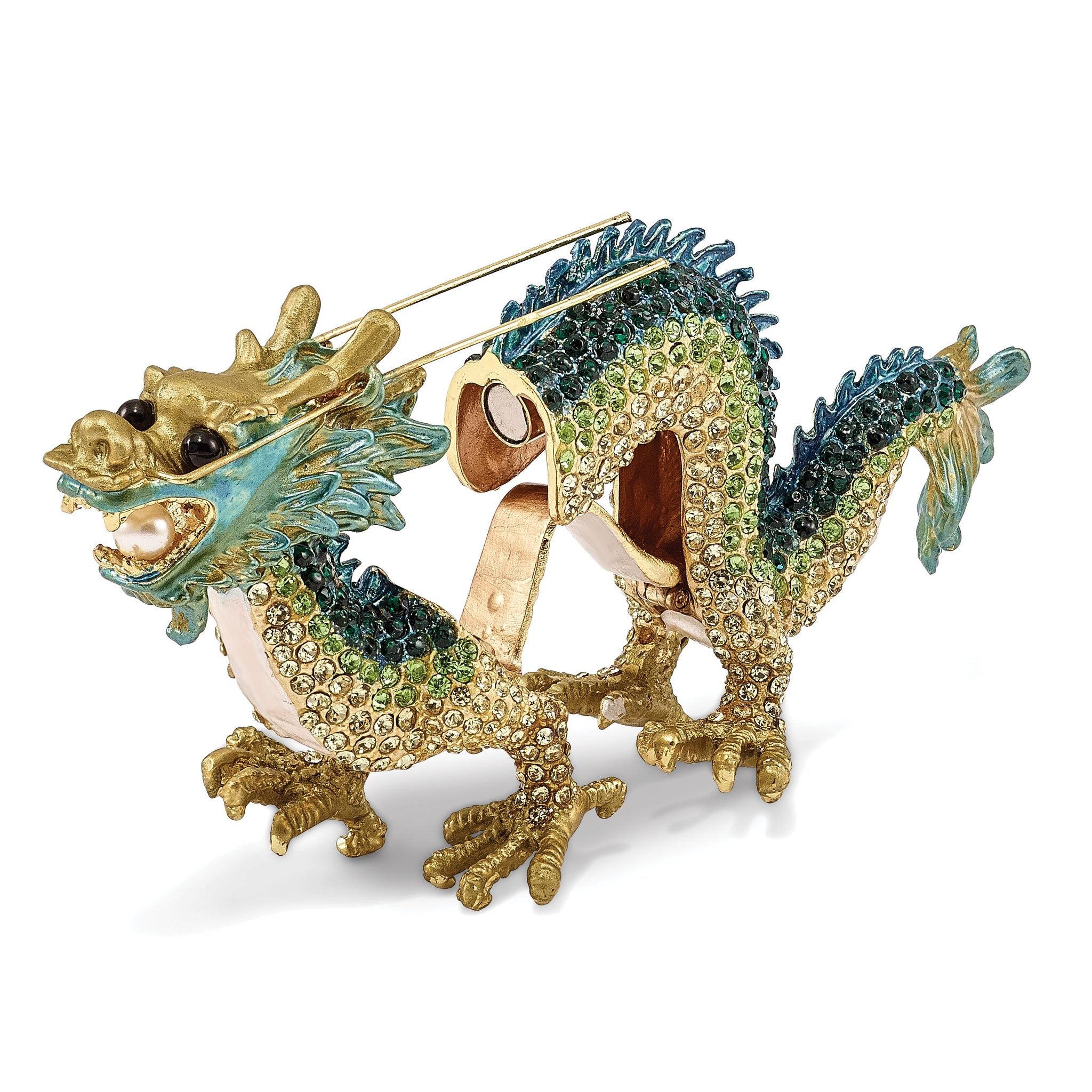 Luxury Giftware Pewter Bejeweled Crystals Gold-tone Enameled CHI Chinese Dragon Trinket Box with Matching 18 Inch Necklace Secondary image