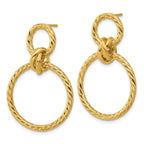 14K Polished and Twisted Circles Dangle Post Earrings
