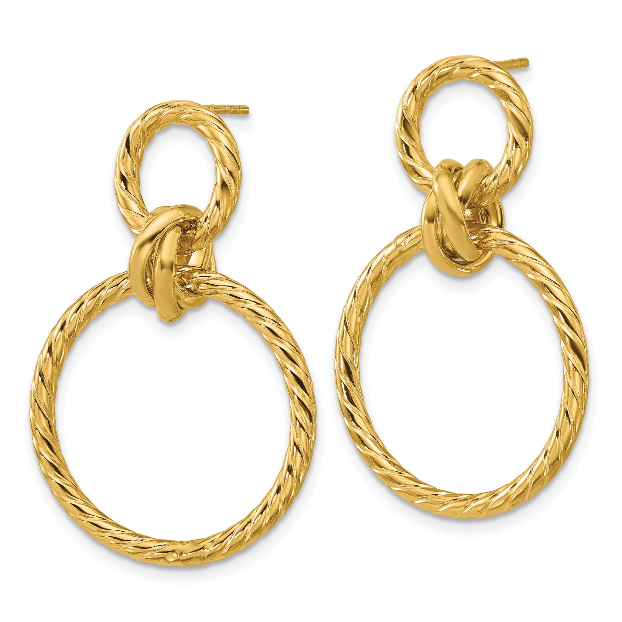 14K Polished and Twisted Circles Dangle Post Earrings