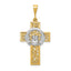 14K Two-Tone Gold Claddagh Cross Pendant with Polished Finish