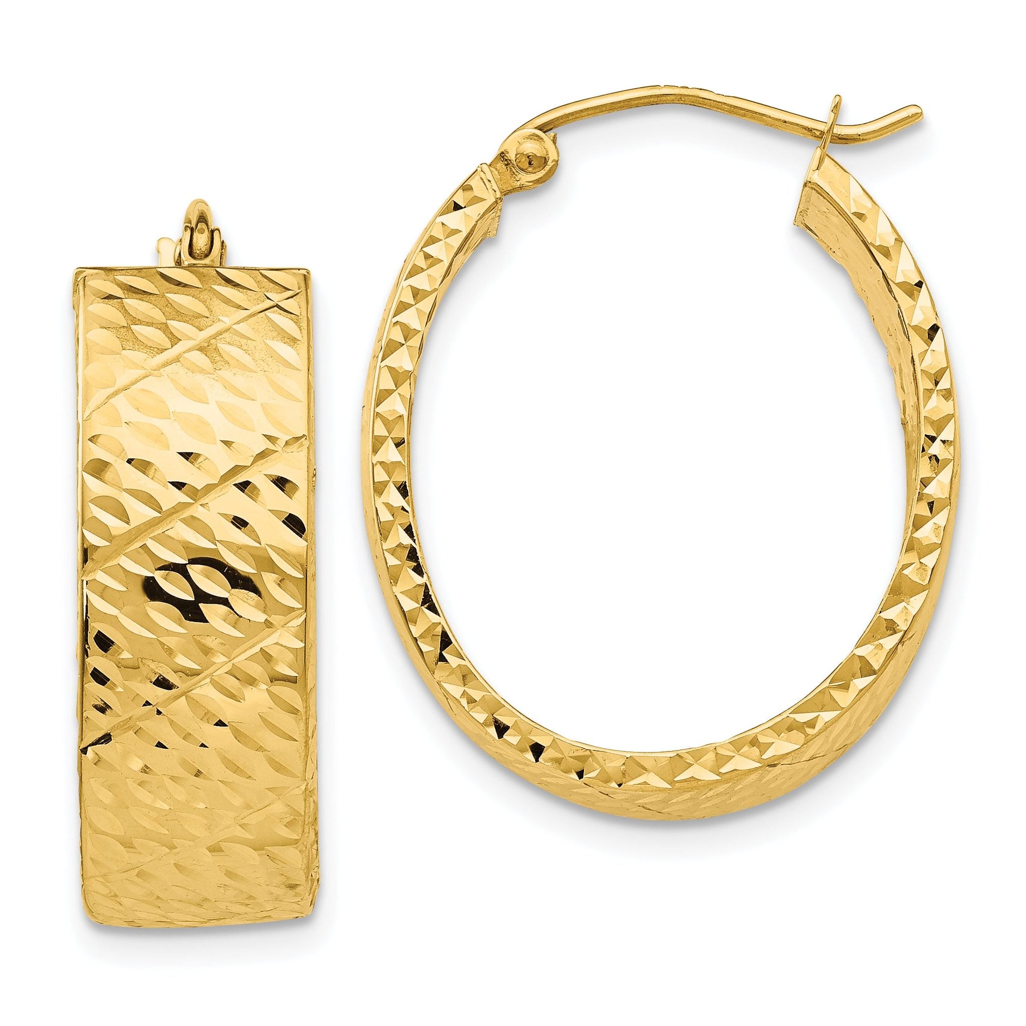 14k Diamond Cut Oval Hoop Earrings Main image