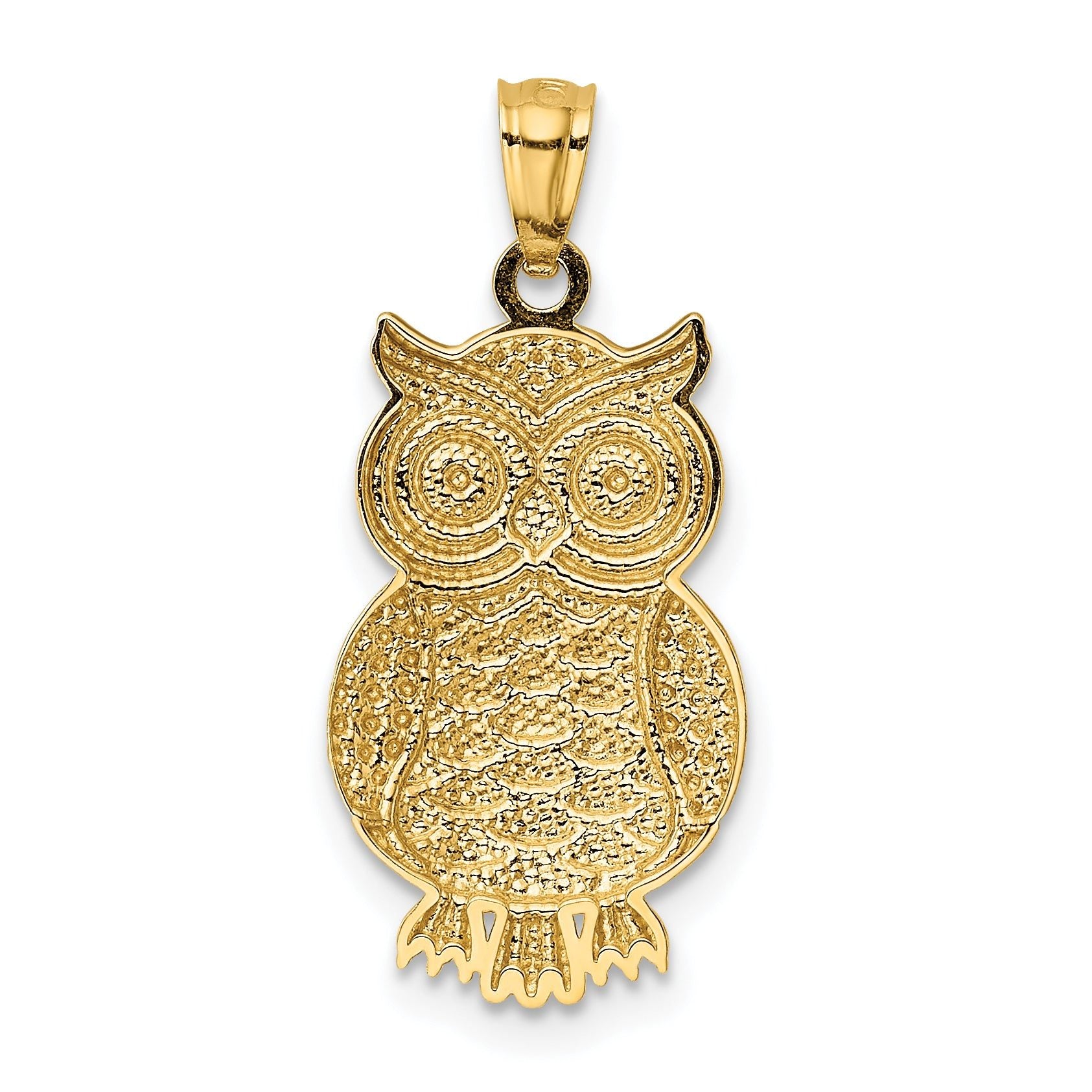 14K Gold Rhodium Accented Owl Pendant with Polished Textured Finish Men's