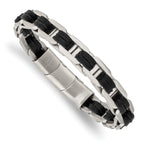 Stainless Steel Brushed with Black PU Leather Bracelet with . Extension