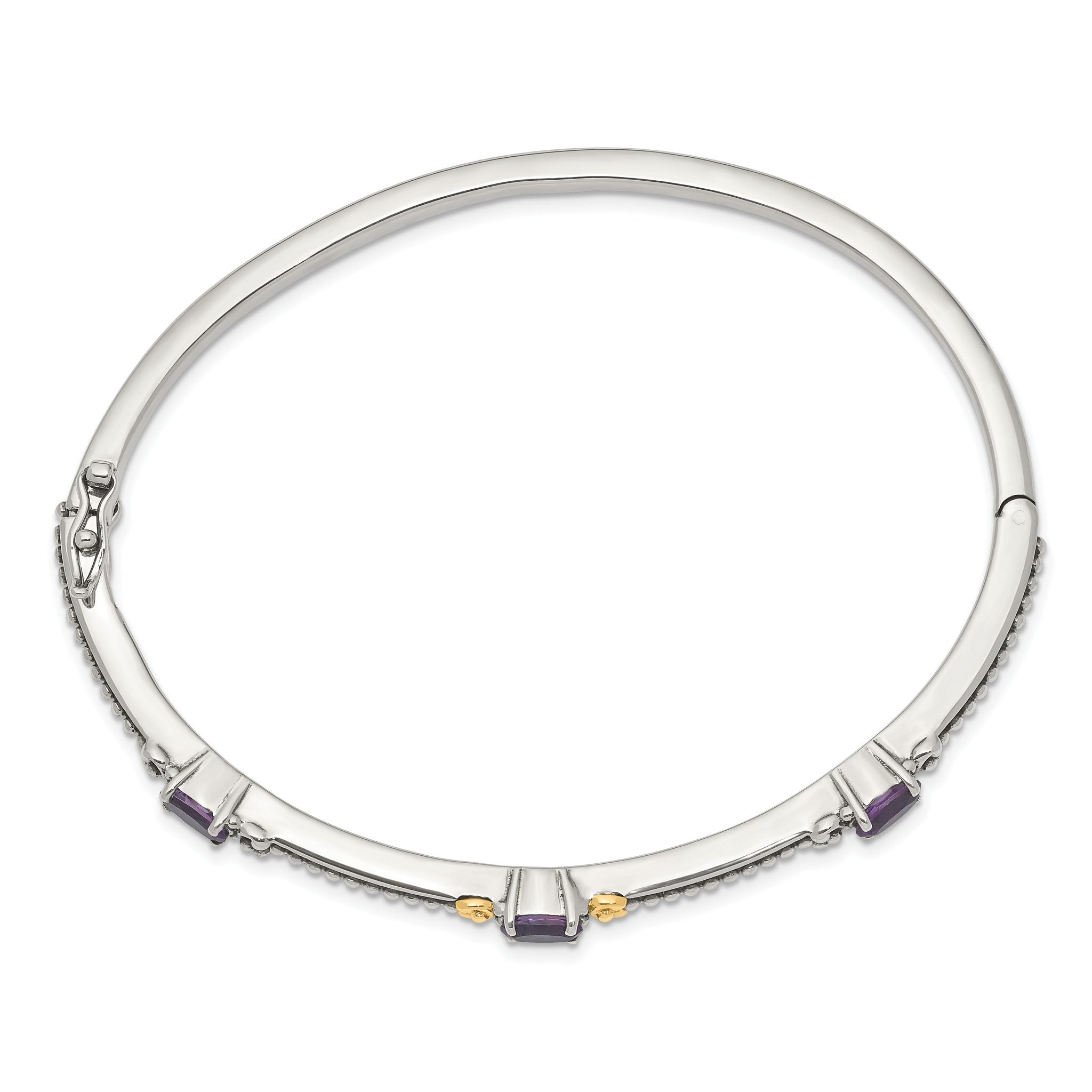 Sterling Silver 14K Gold Accent Amethyst Bangle with Vintage Elegance Secondary image