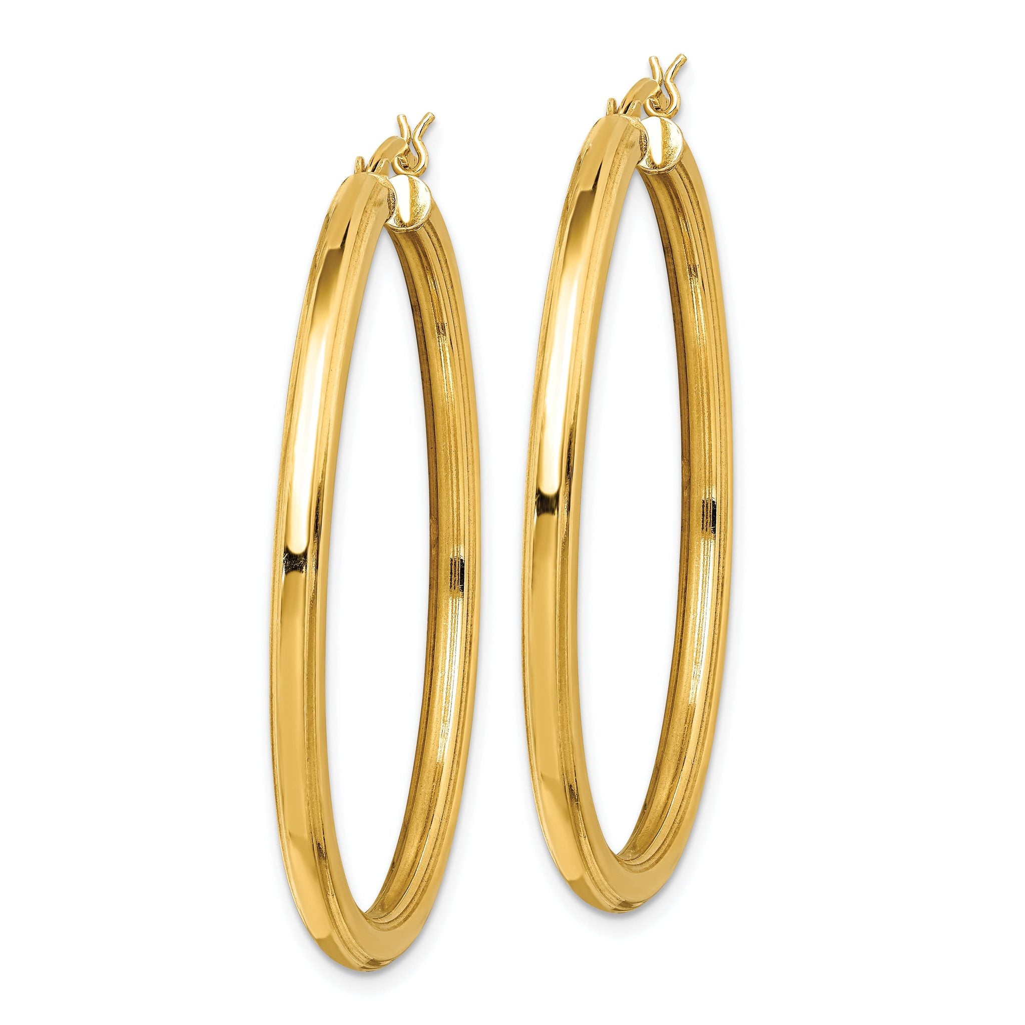 Sterling Silver Gold Flash Plated 3x45mm Grooved Hoop Earrings Secondary image