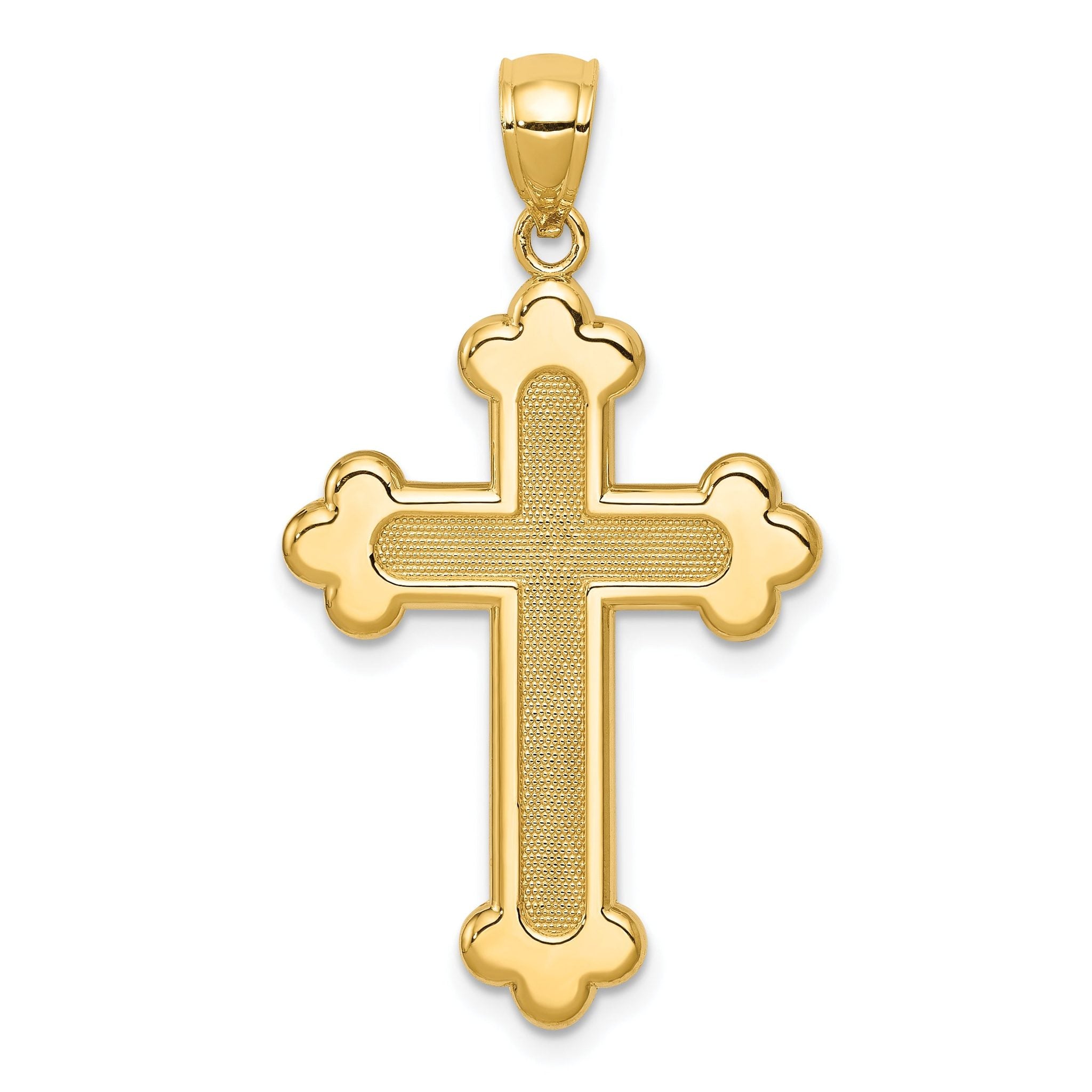 14K Gold Budded Cross Pendant with Satin and Polished Finish Elegant Design Main image
