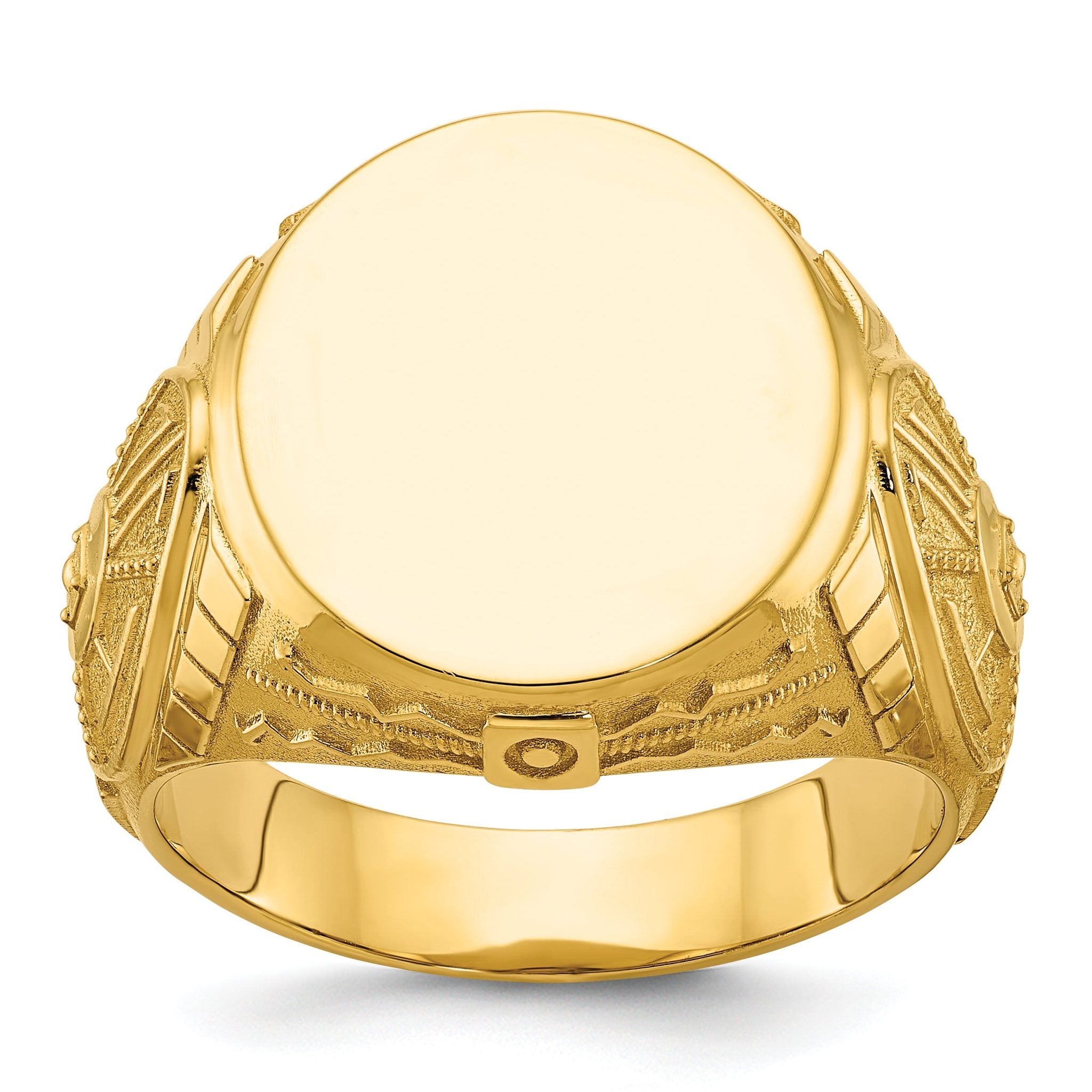 14k 18.5x15.75mm Men's Round Signet Ring