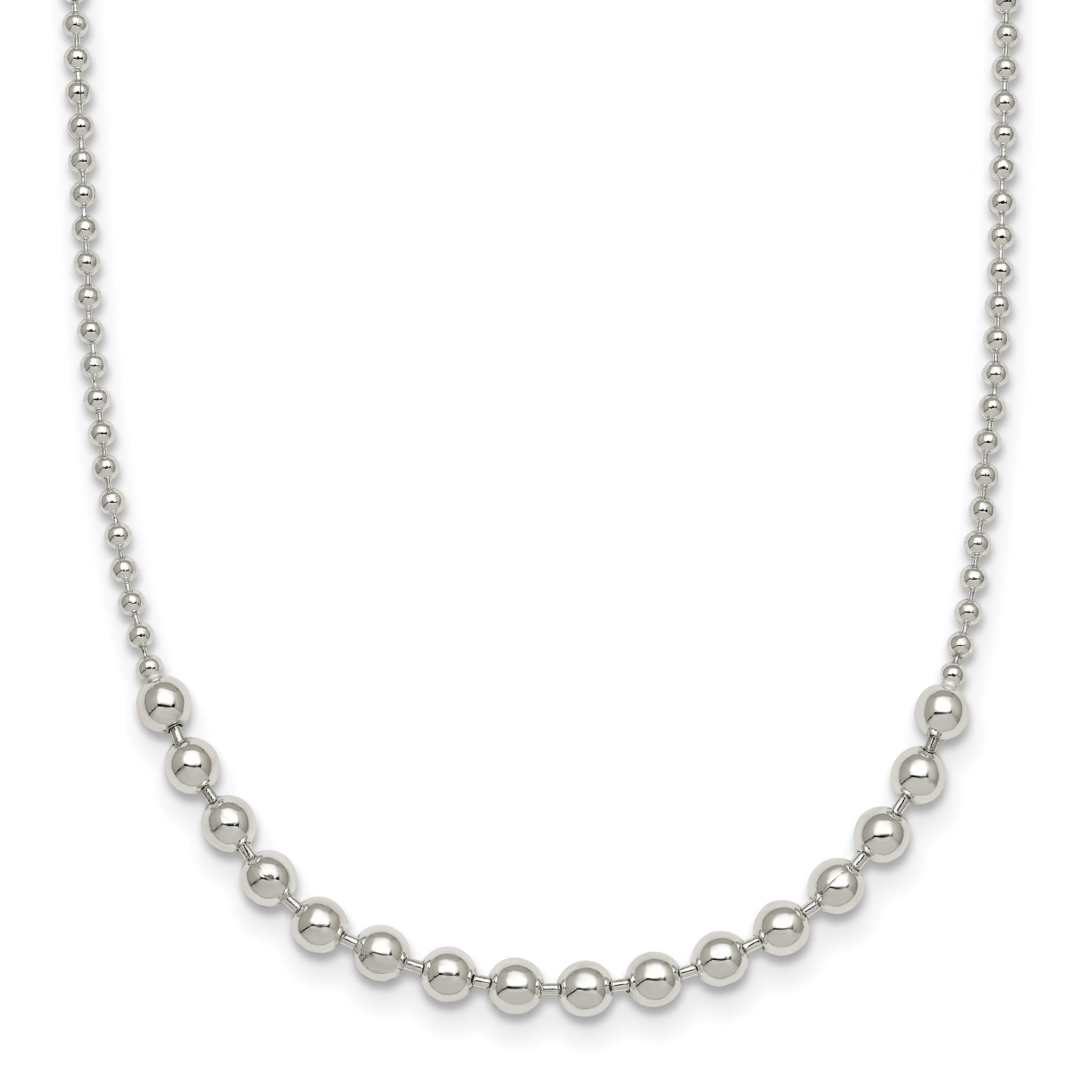 Sterling Silver Polished Center Beaded 18 Inch Necklace Main image