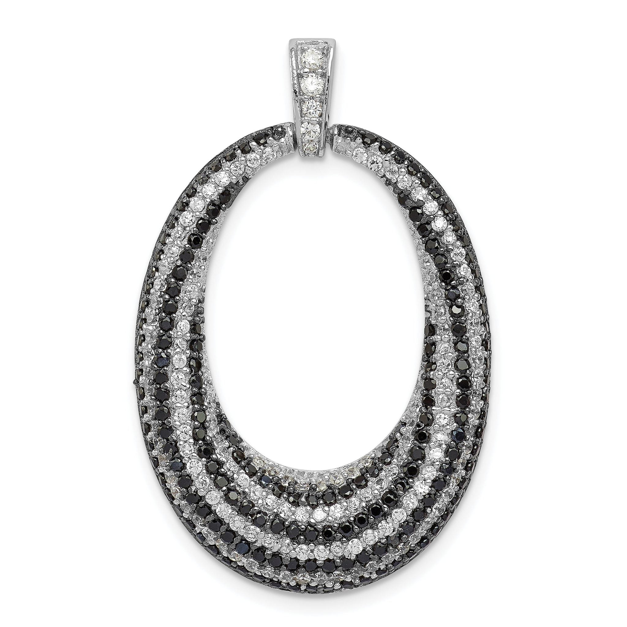 Sterling Silver Rhodium-plated Black and White CZ Open Oval Fancy Pendant Main image