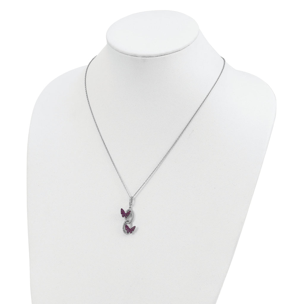 Sophia Jewelers Sterling Silver CZ Necklace with Red Butterfly Charm
