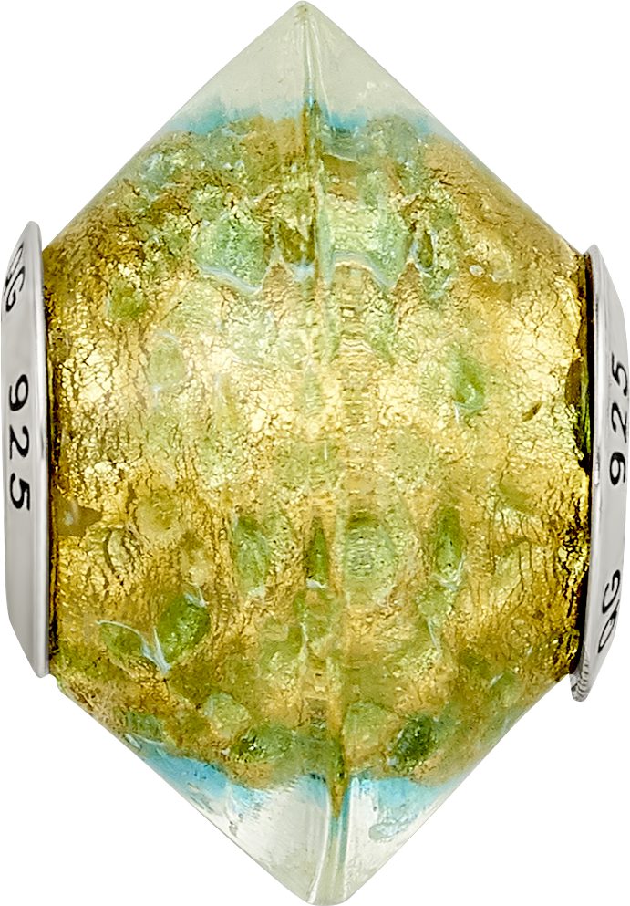 Sterling Silver 925 Murano Glass Bead in Yellow/Teal Antiqued Finish Elegant Design