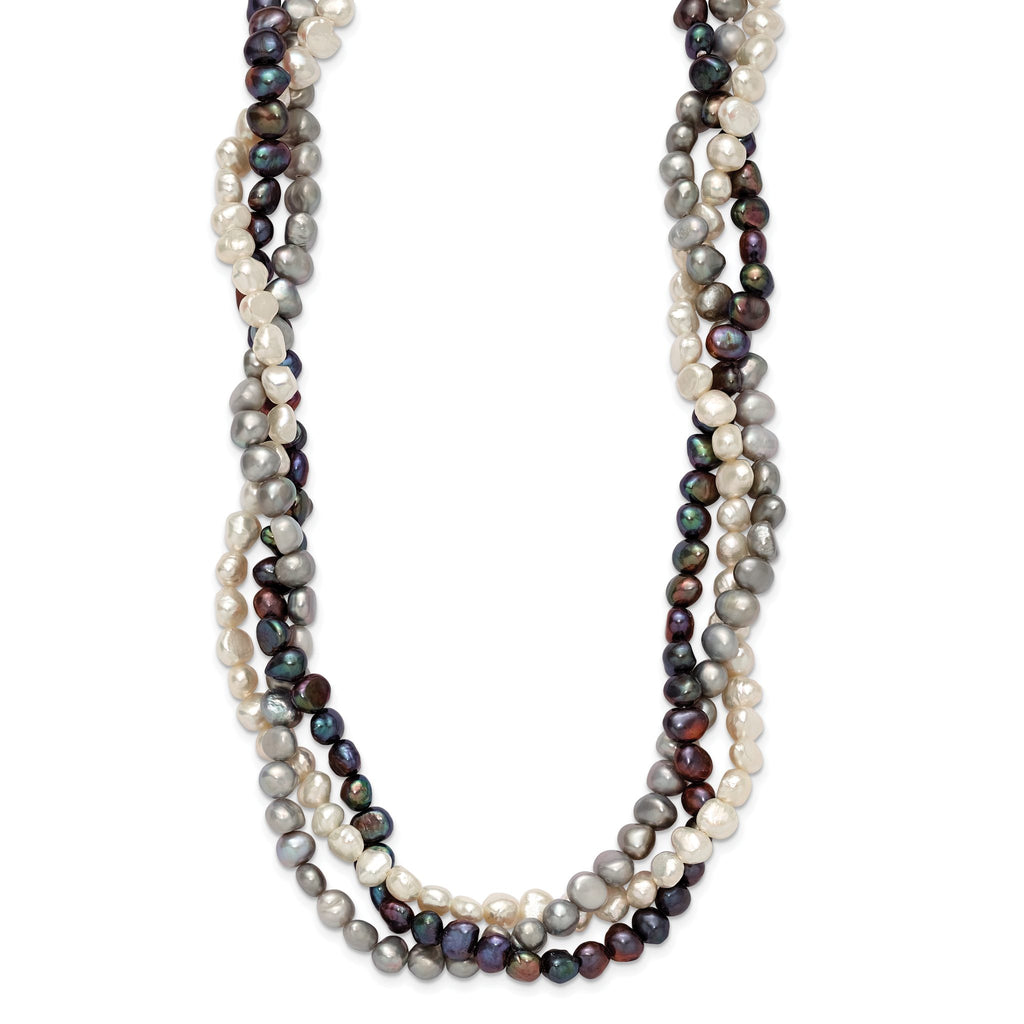Sterling Silver RH 6-7mm White/Black/Silver FWC Pearl With 2in ext. Necklace