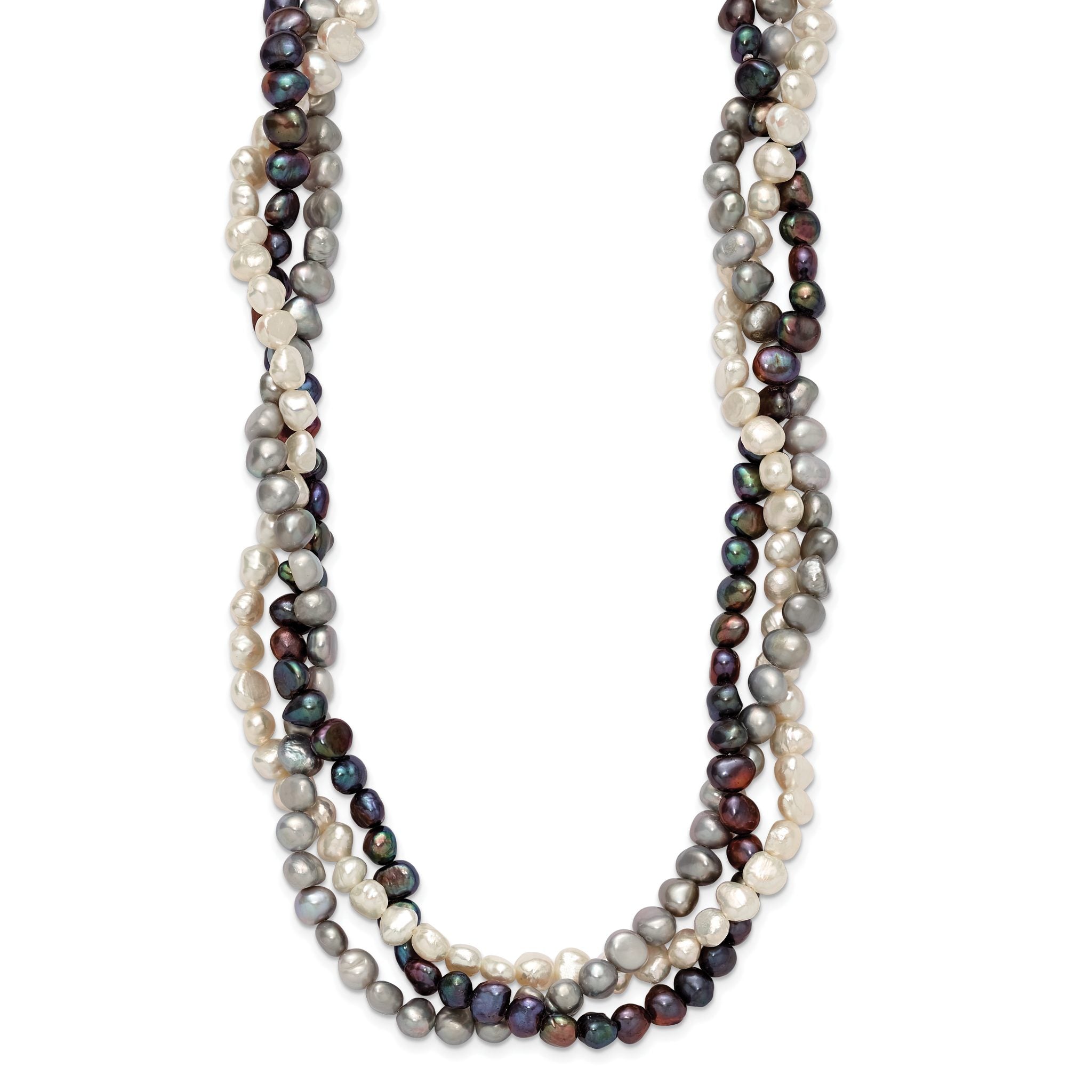 Sterling Silver RH 6-7mm White/Black/Silver FWC Pearl With 2in ext. Necklace