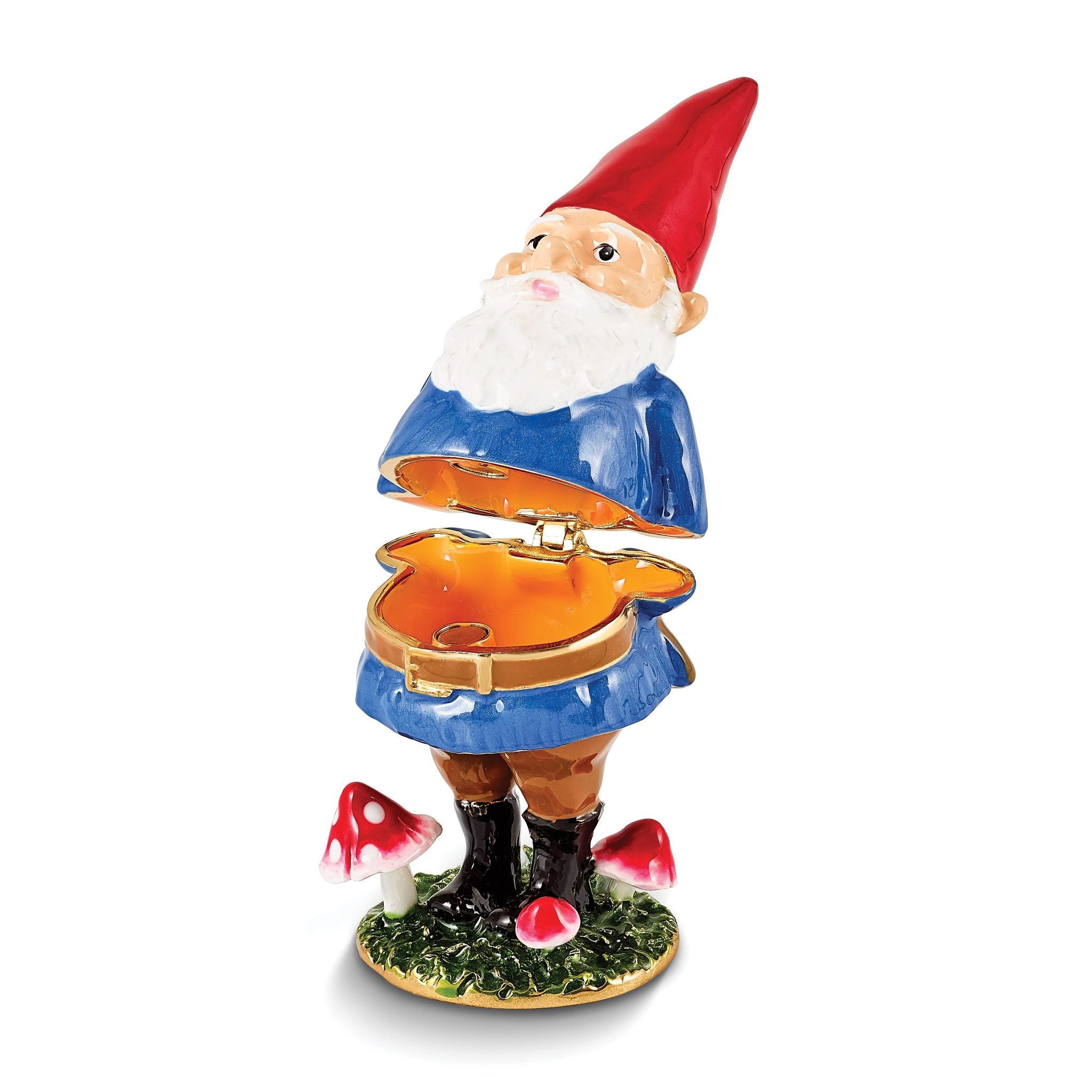 Luxury Giftware by Jere Bejeweled Crystals Gold-tone Enameled NIMBLE Gnome with Mushrooms Trinket Box with Matching 18 Inch Necklace Secondary image