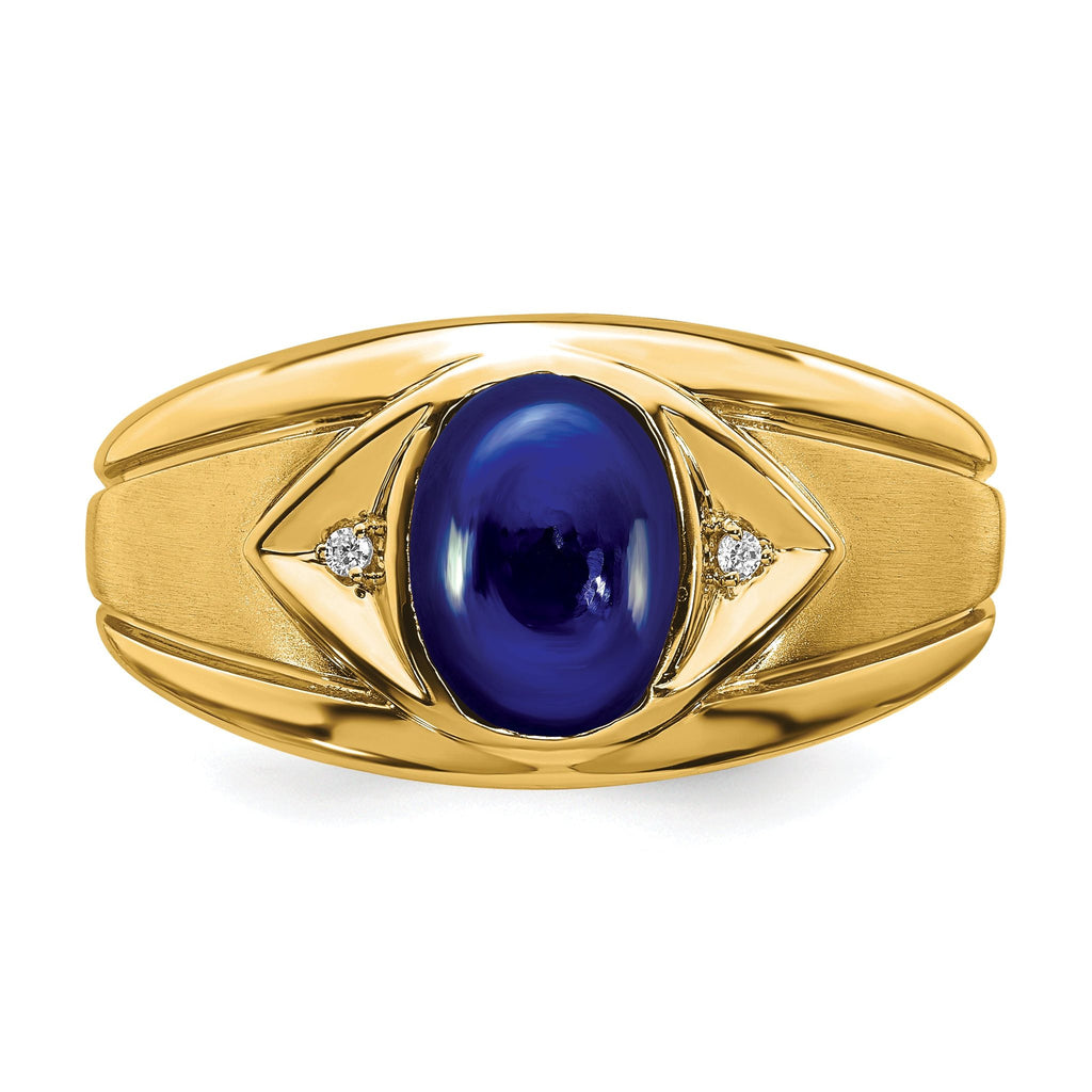 14k Created Sapphire and Diamond Mens Ring