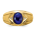 14k Created Sapphire and Diamond Mens Ring