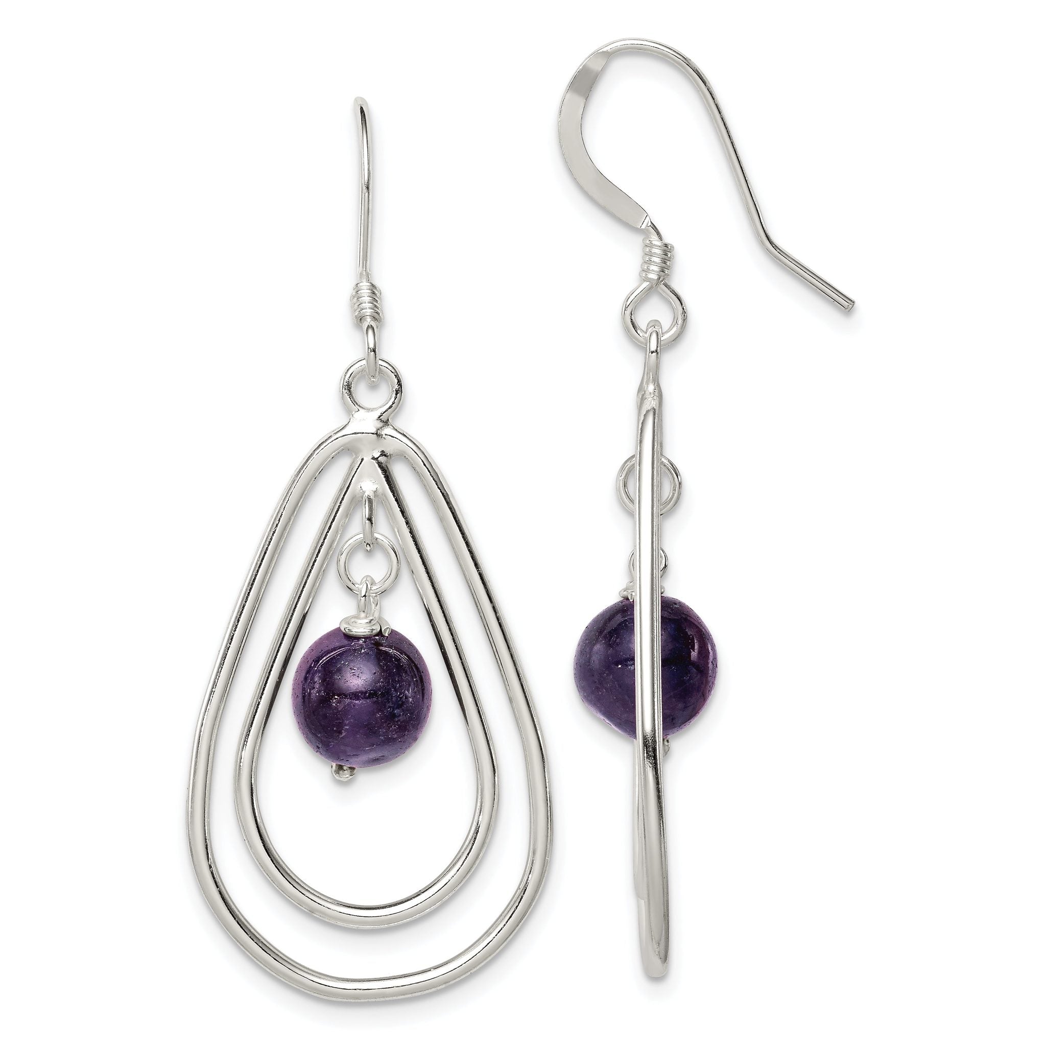 Sterling Silver Polished Amethyst Teardrop Dangle Earrings Main image
