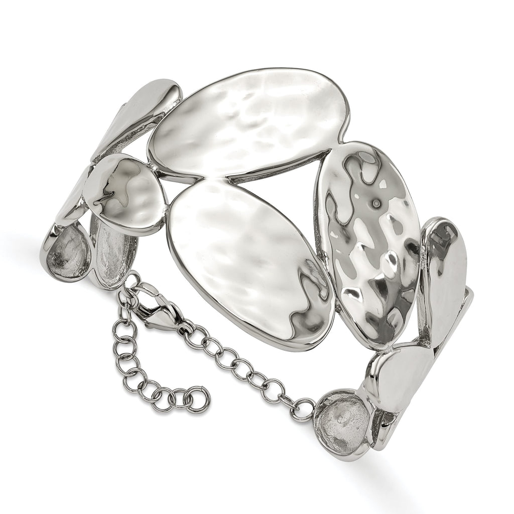Stainless Steel Polished & Hammered with ext. Bangle Bracelet for Women