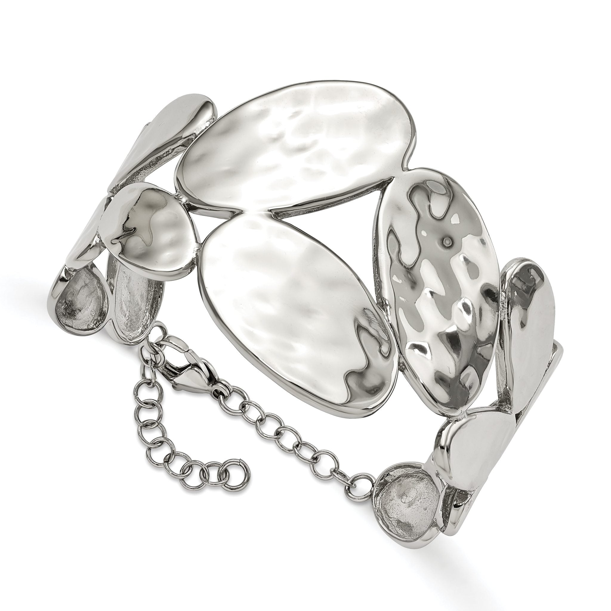 Stainless Steel Polished & Hammered with ext. Bangle Bracelet for Women