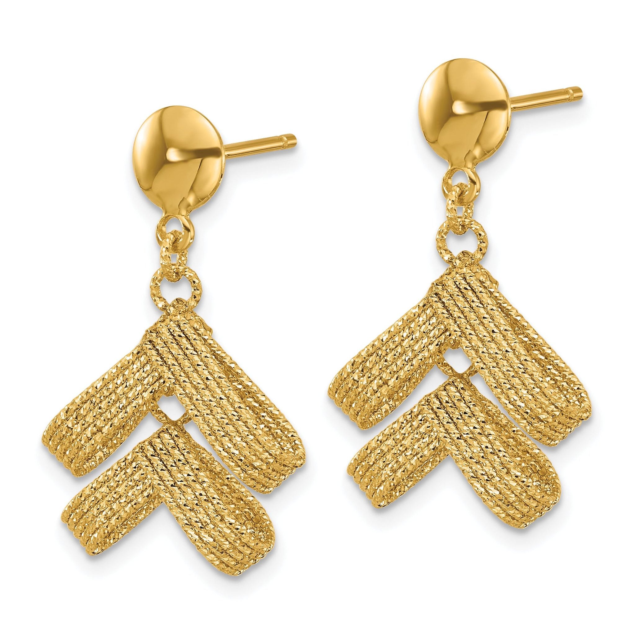14K Polished and Textured Fancy Dangle Post Earrings Secondary image