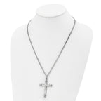 Chisel Stainless Steel Brushed and Polished Crucifix Pendant on a 22 inch Curb Chain Necklace