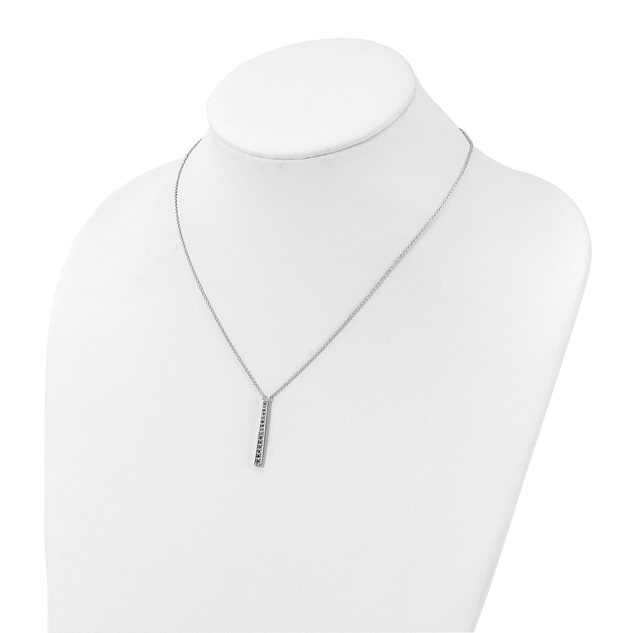 Sterling Silver Rhodium-plated Polished CZ Tapered Pendant Necklace