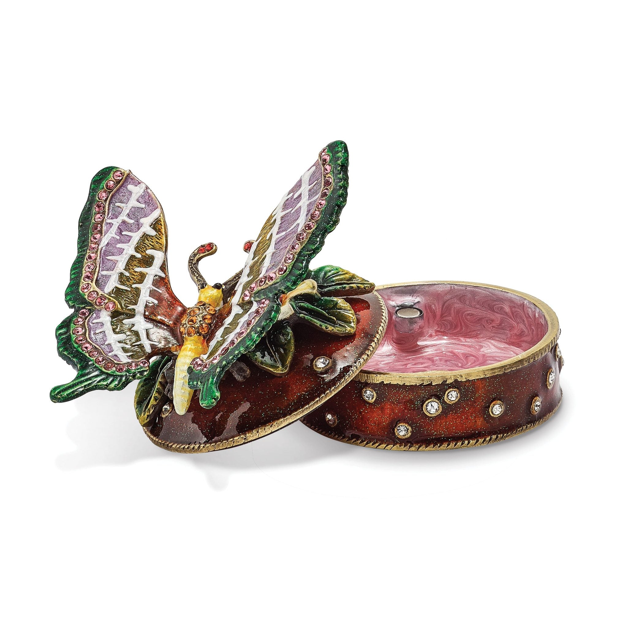 Luxury Giftware Pewter Bejeweled Crystals Gold-tone Enameled SANGRIA Butterfly Box Trinket Box with Matching 18 Inch Necklace Secondary image