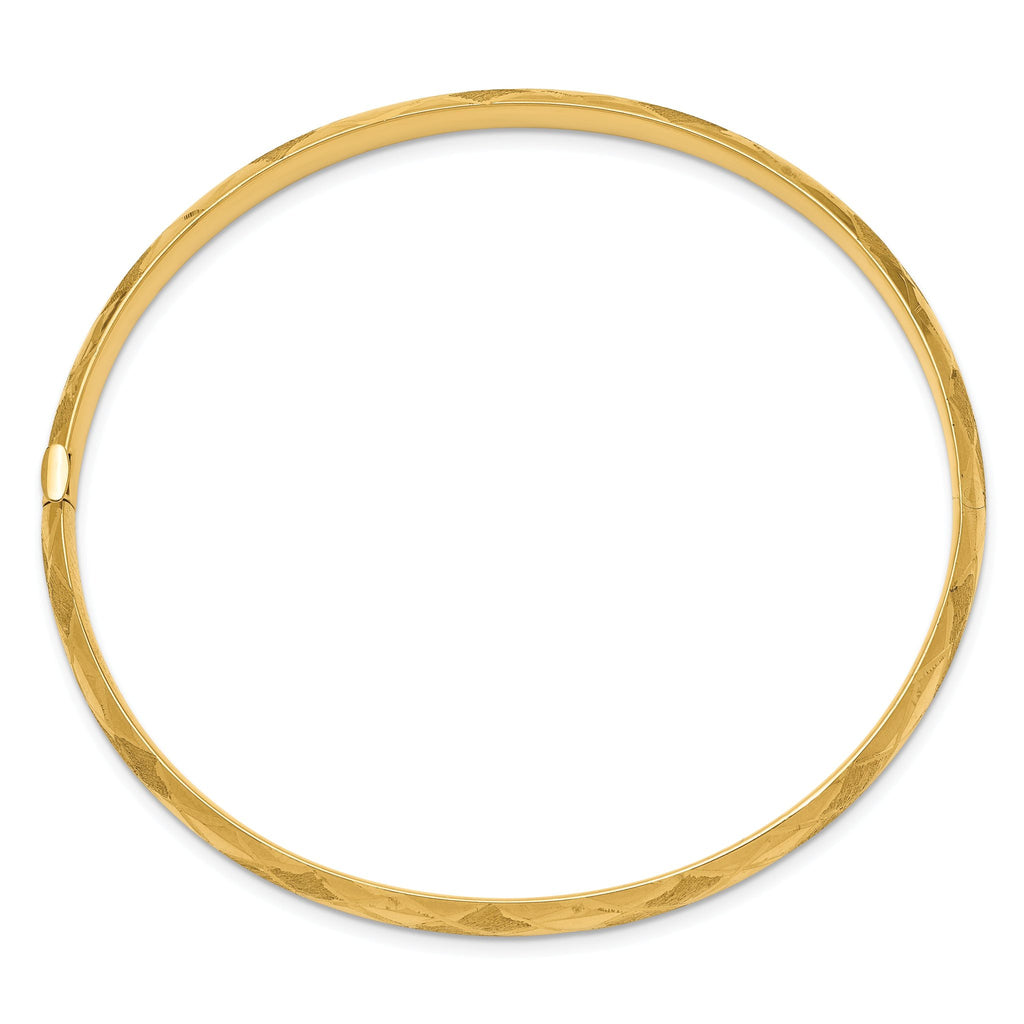 14K Gold Diamond-Cut Hinged Bangle Bracelet with Polished Finish