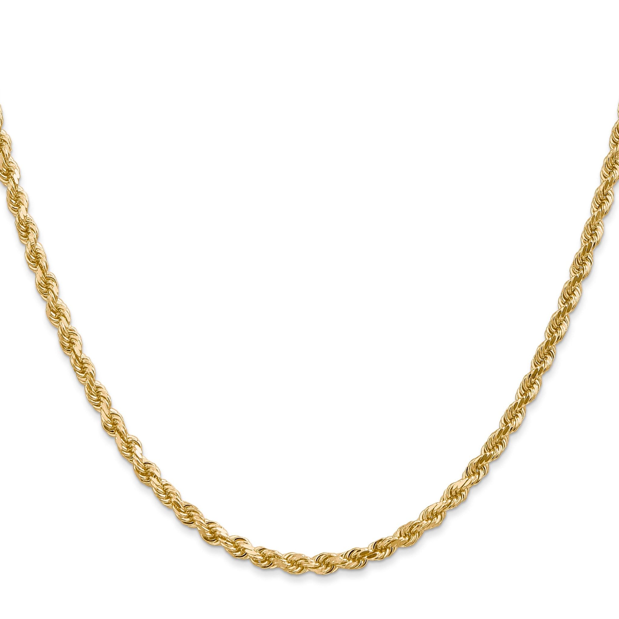 14K 7 inch 3mm Diamond-cut Rope with Lobster Clasp Chain